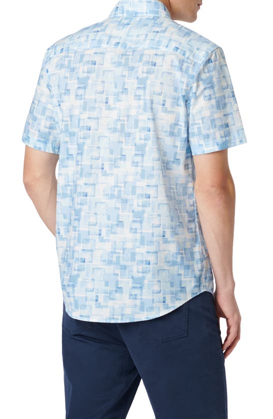 Shop Bugatchi Orson Geometric Print Short Sleeve Stretch Button-up Shirt In Air Blue