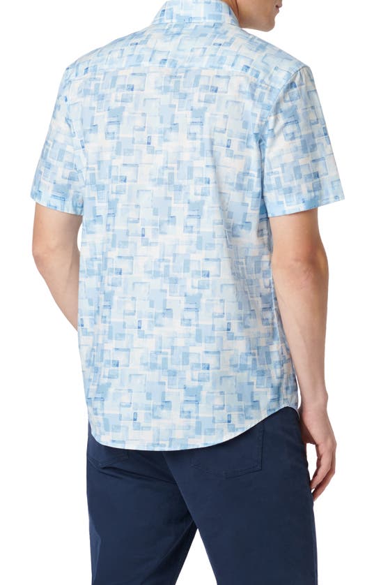 Bugatchi Orson Geometric Print Short Sleeve Stretch Button-up Shirt In Air Blue