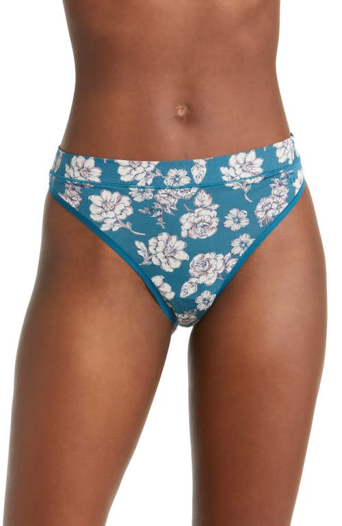 Tommy John Floral Second Skin Thong in Blue Coral Spring Bloom