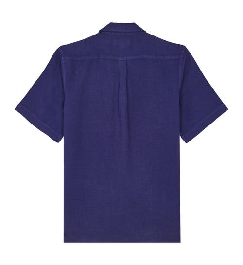 Vilebrequin Short Sleeved Solid Linen Shirt In Minuit