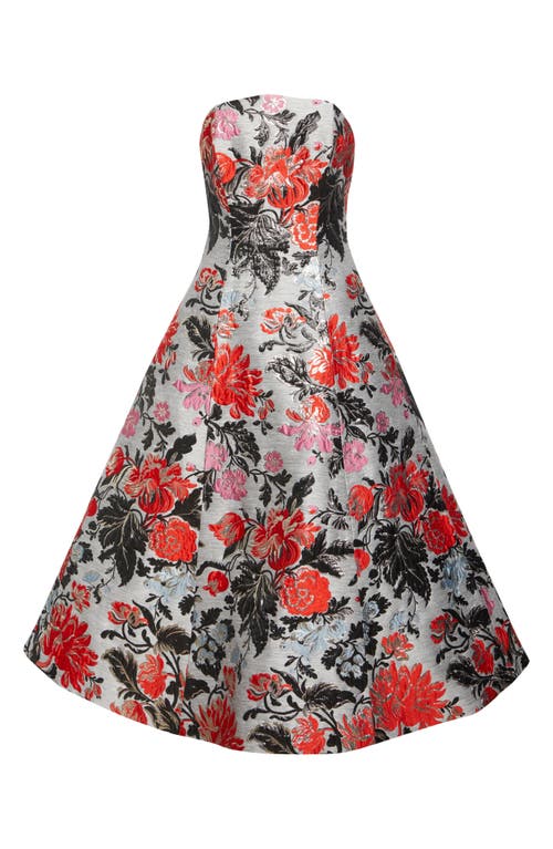 Shop Carolina Herrera Curved Neckline Strapless Floral Jacquard Silk Gown In Slipper Pink Multi