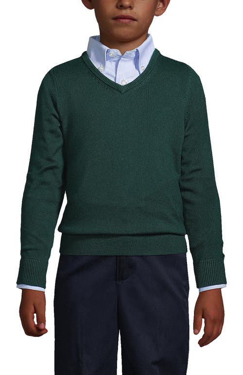 Lands' End School Uniform Boys Cotton Modal Fine Gauge V-neck Sweater In Evergreen