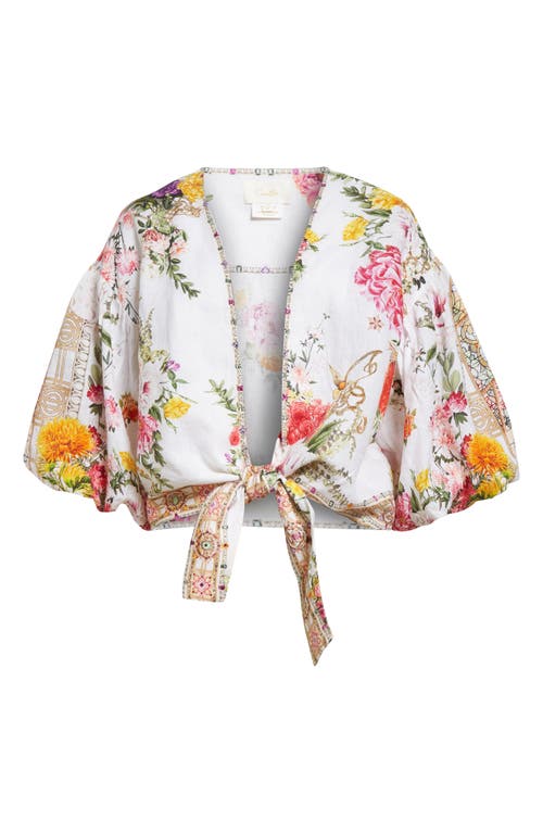 CAMILLA CAMILLA EGYPTIAN ROSE PRINT PUFF SLEEVE LINEN WRAP TOP 