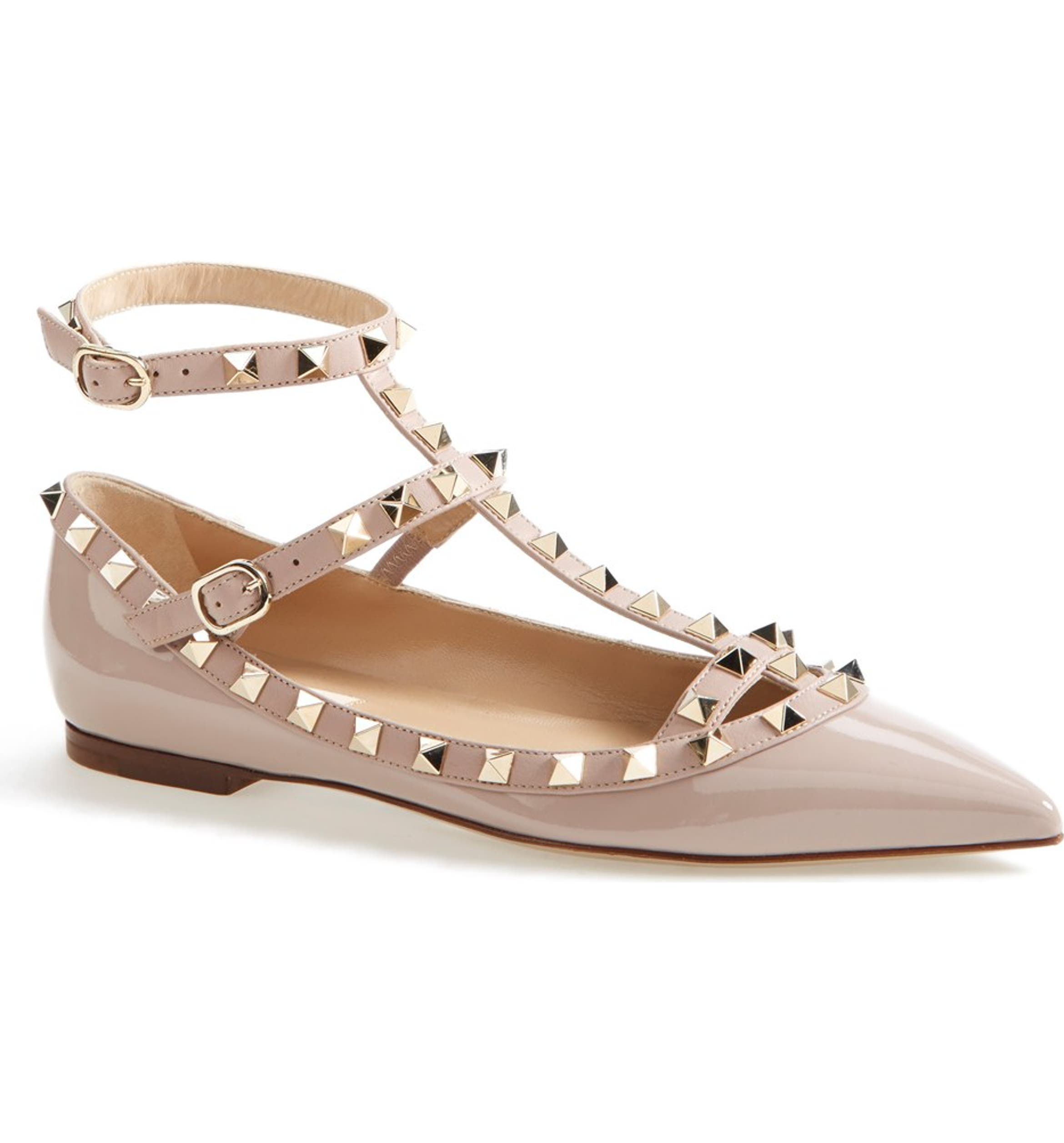 VALENTINO GARAVANI 'Rockstud' Patent Leather T-Strap Ballerina Flat (Women) | Nordstrom
