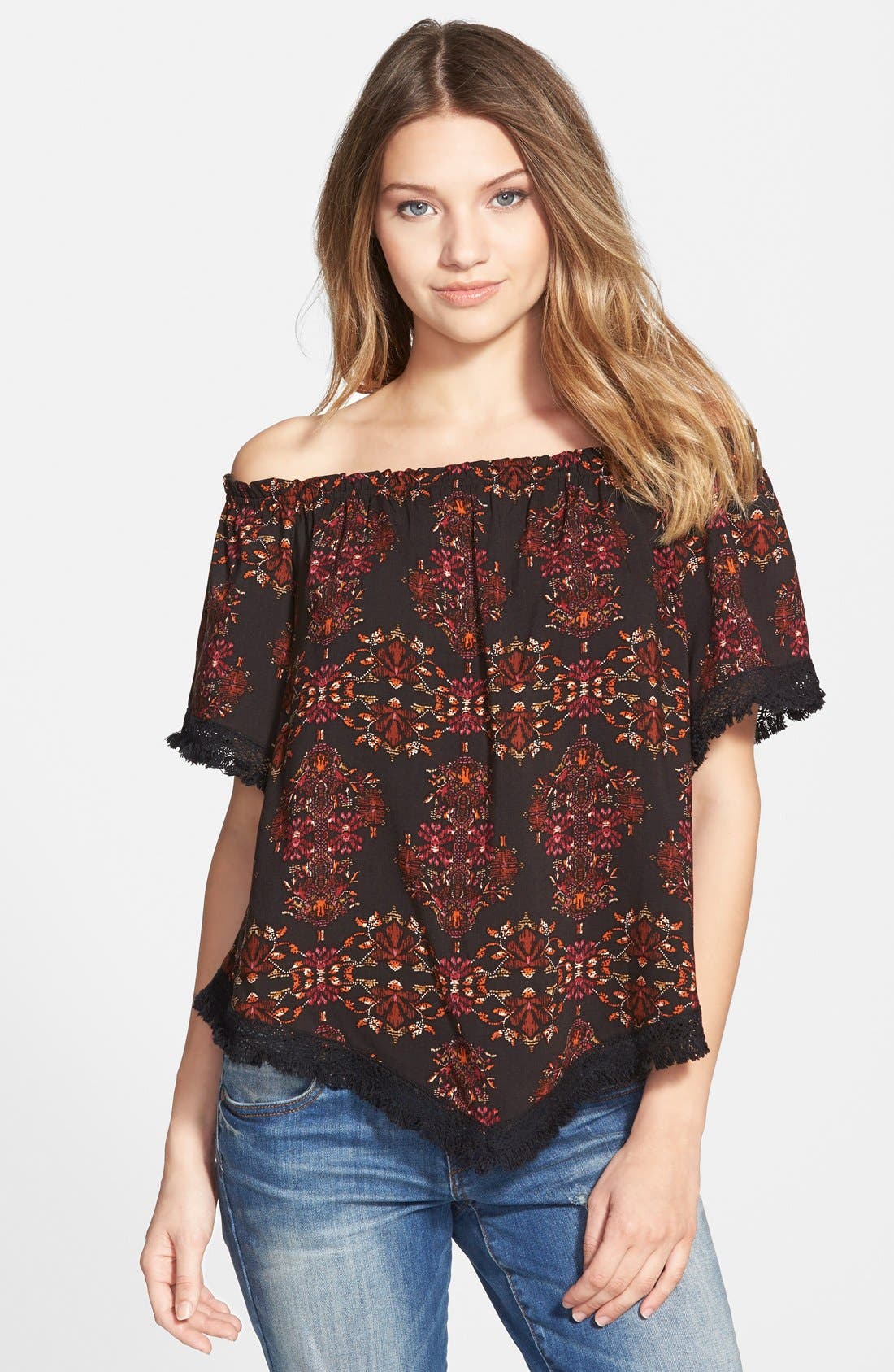 Socialite Print Off the Shoulder Top (Juniors) Nordstrom