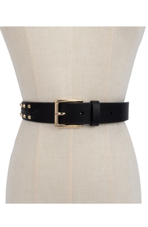 Shop Michael Michael Kors Astor Studded Leather Belt In Black/gold