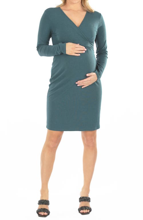 Crossover Neckline Maternity/Nursing Dress in Teal