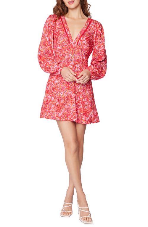 Petal Patch Floral Print Long Sleeve Minidress in Pink Floral
