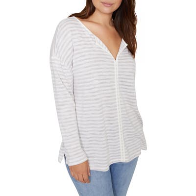 Plus Size Sanctuary Elina Split Neck Long Sleeve Tee, White