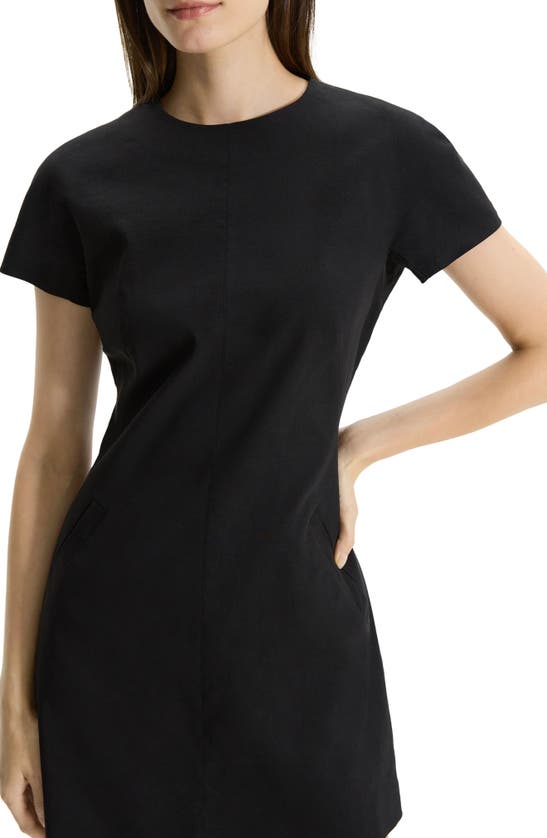 Shop Theory Good Short Sleeve Linen Blend Minidress In Black