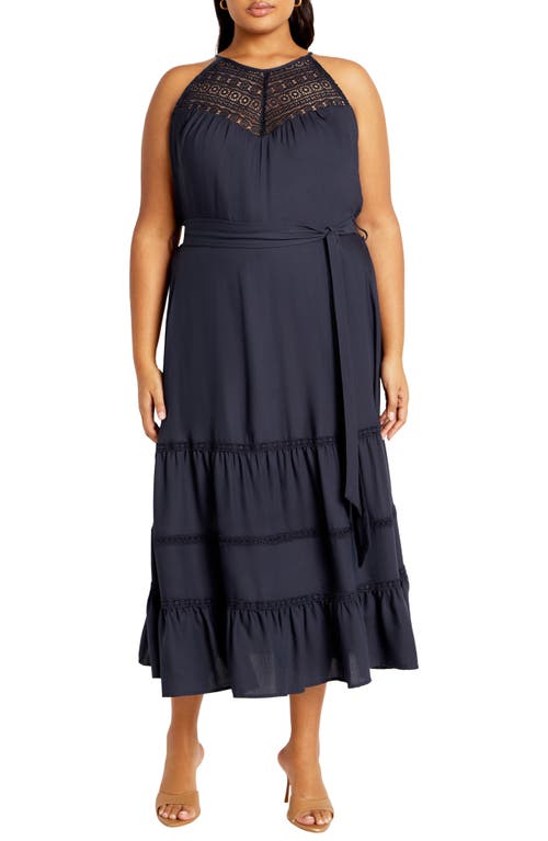 Shop City Chic Alessia Open Stitch Sleeveless Midi Dress In Navy