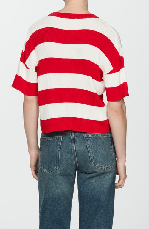 Mango Gabi Stripe Short Sleeve Rib Sweater In Red