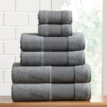 Flat Loop 6 Piece Bath Towel Set, Charcoal