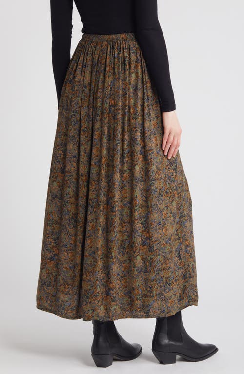 Shop Treasure & Bond Drawstring Maxi Skirt In Olive- Blue Tawny Toile