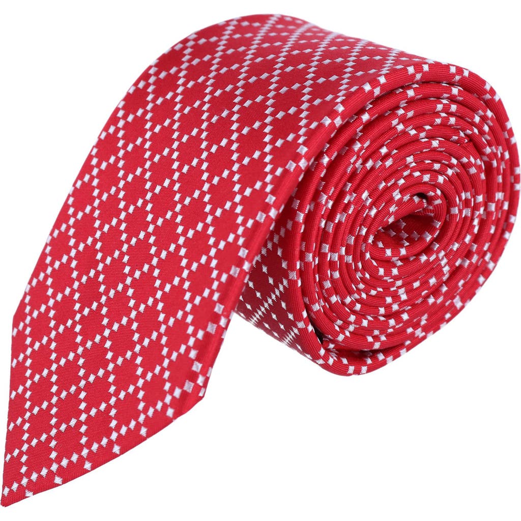 Trafalgar Rowan Geo Pattern Silk Tie In Red