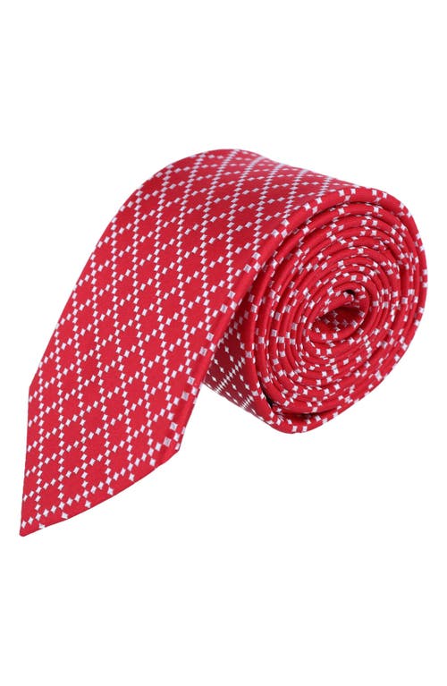 Trafalgar Rowan Geo Pattern Silk Tie In Red