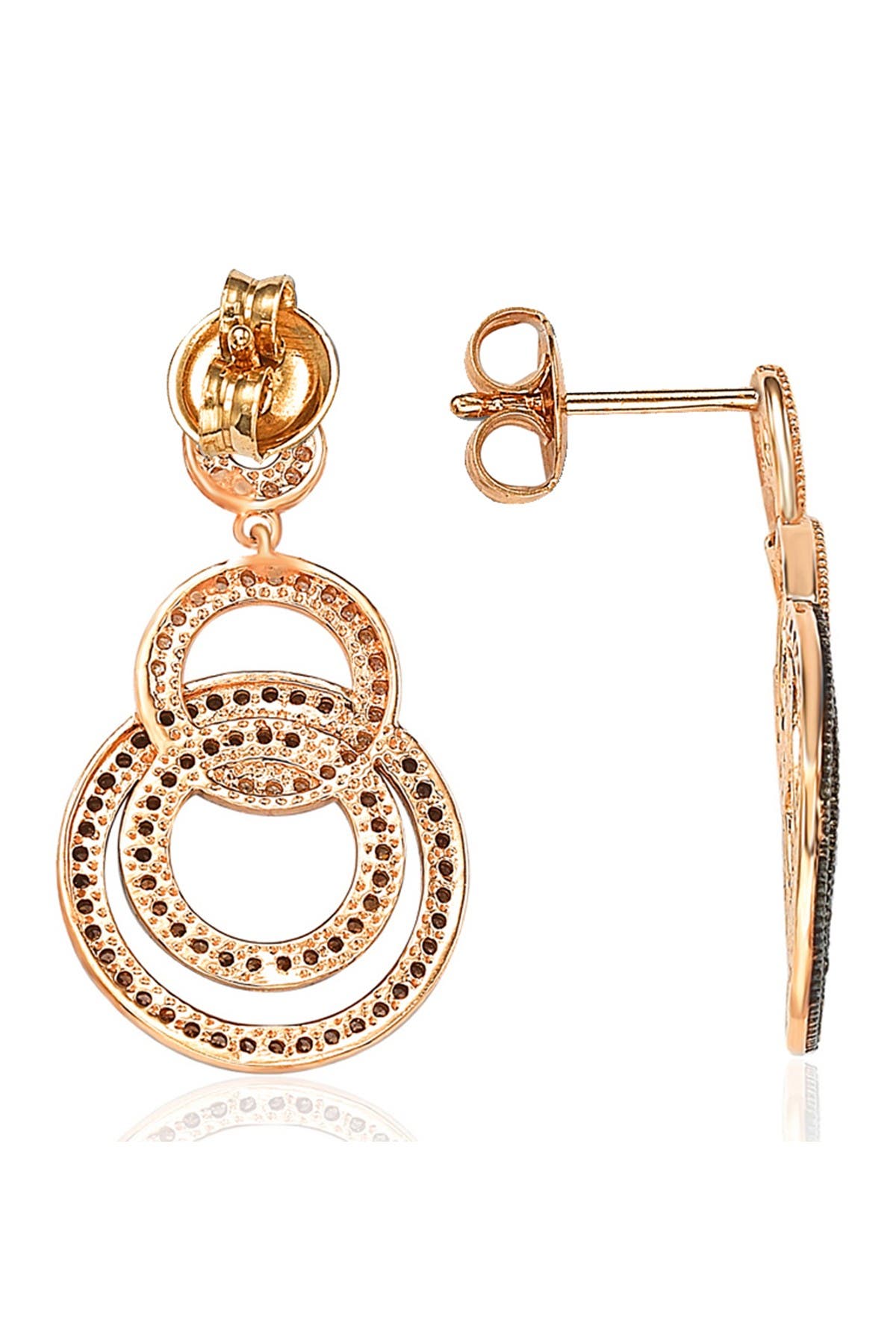 Suzy Levian 14k Rose Gold Plated Sterling Silver Two-tone Chocolate & White Cz Circle Earrings In Brown
