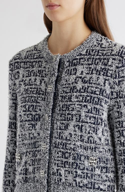 Shop Givenchy 4g Tweed Cardigan In Navy