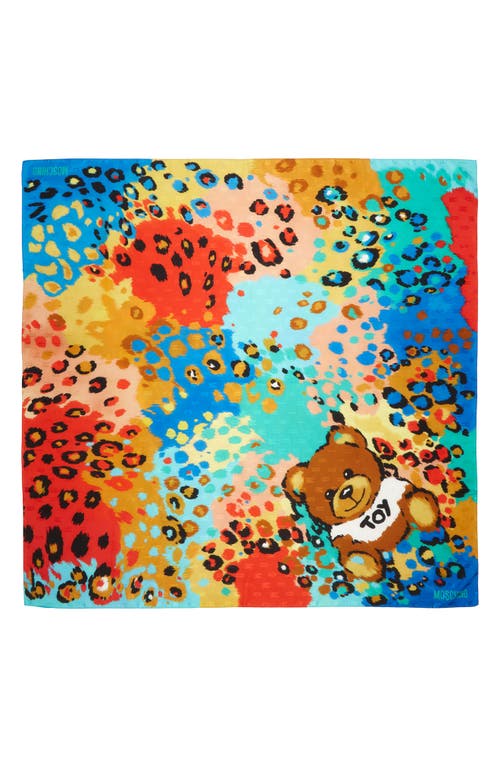 Moschino Cheetah Bear Print Silk Twill Scarf In Multi