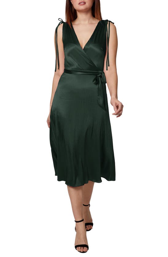 Laundry By Shelli Segal Wrap Front Satin Midi Dress In Ruby | ModeSens