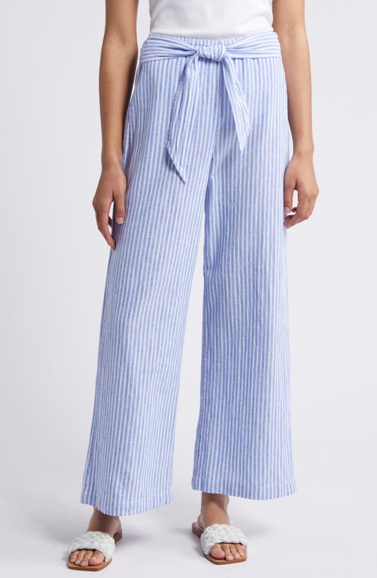 Beachlunchlounge Florencia Stripe Linen & Cotton Pants In Aquatini