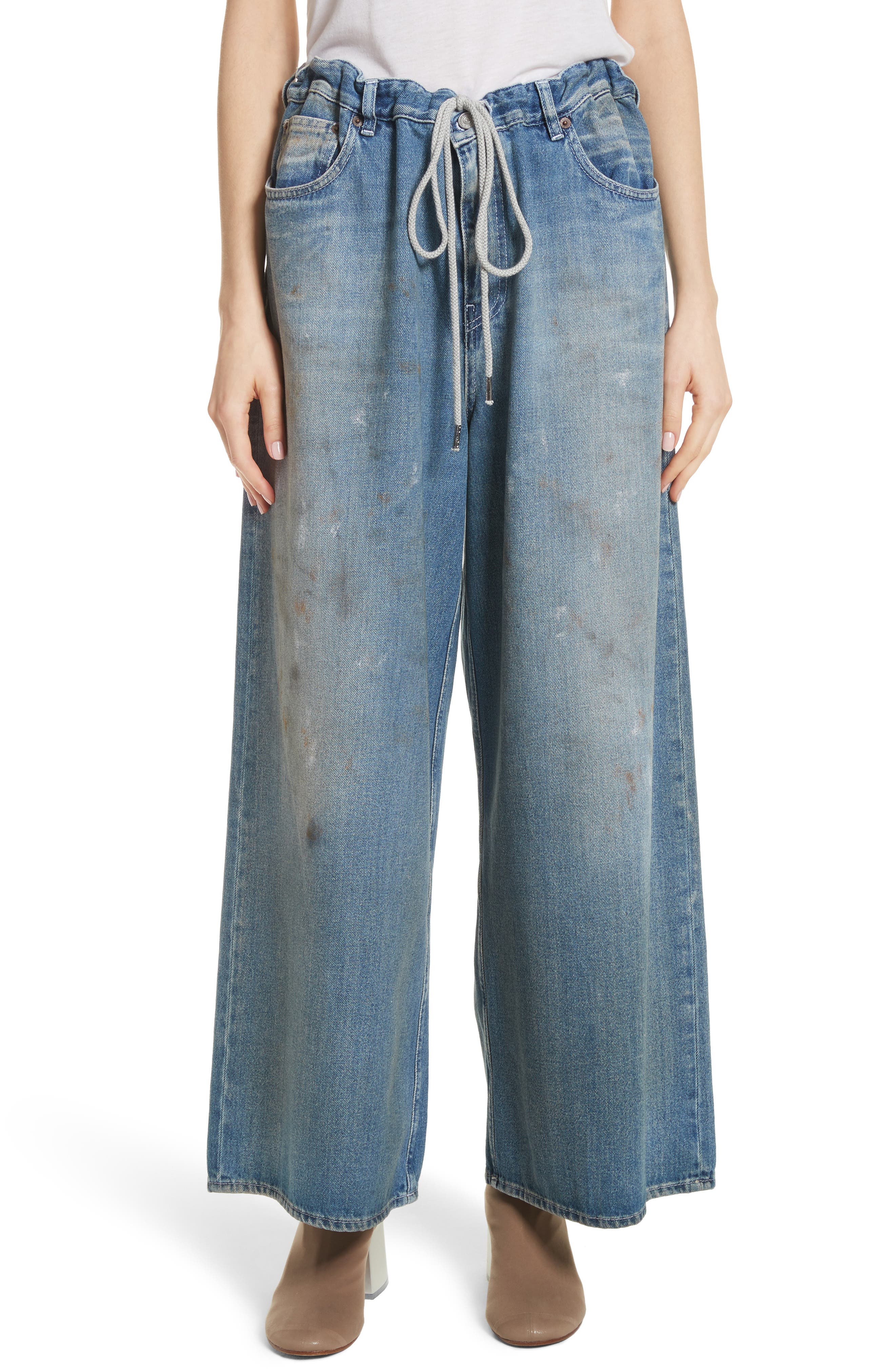 drawstring wide leg jeans