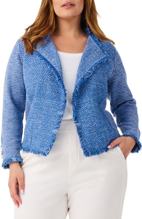 Nic + Zoe Nic+zoe Fringe Mixed Knit Jacket In Blue