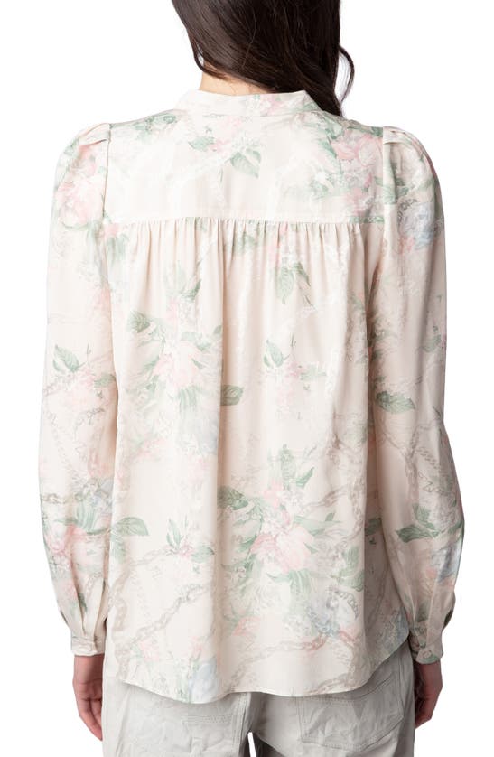 Shop Zadig & Voltaire Tchin Floral Silk Satin Button-up Shirt In Mastic