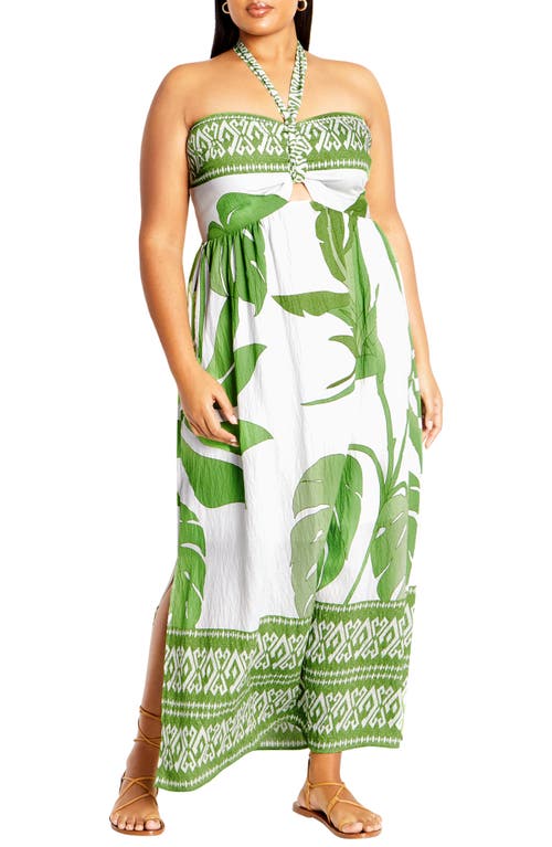 City Chic Peta Floral Border Print Halter Maxi Dress In Opulent Oasis