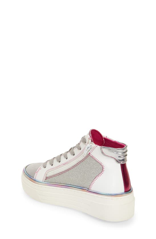 Shop Steve Madden Kids' Glossy Metallic Platform Sneaker In White Multi