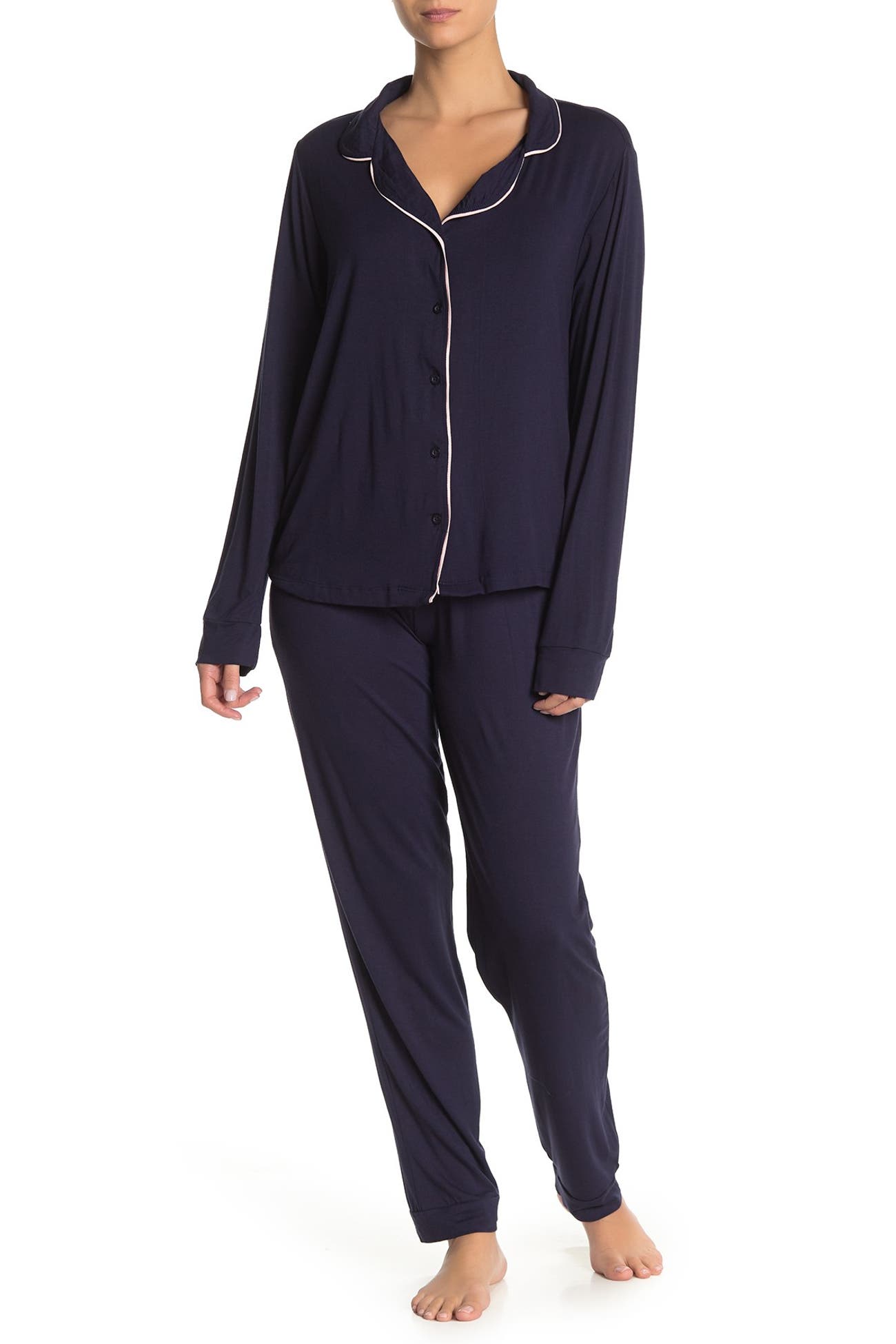 French Connection | Piped Trim Solid Pajama 2-Piece Set | Nordstrom Rack