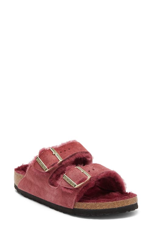 Birkenstock Arizona Genuine Shearling Lined Slide Sandal (Women) in Maroon Red
