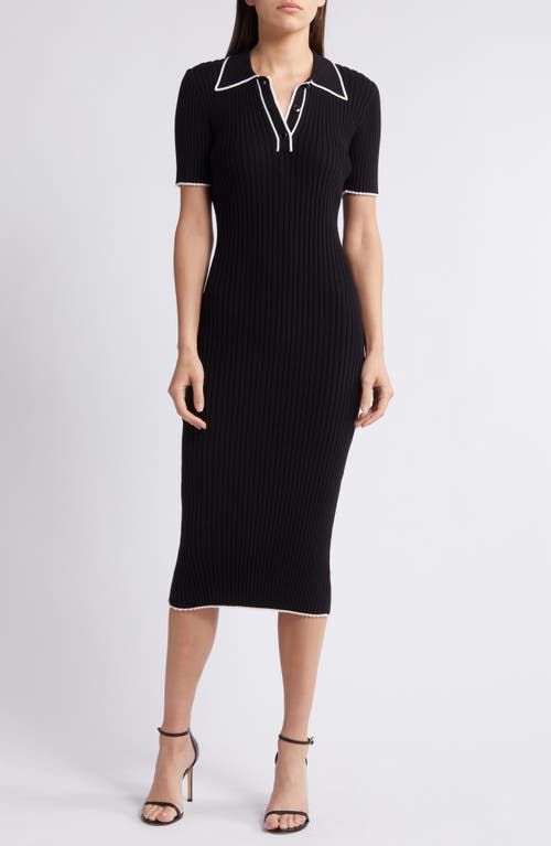 Shop Zoe And Claire Short Sleeve Rib Midi Sweater Dress In Black