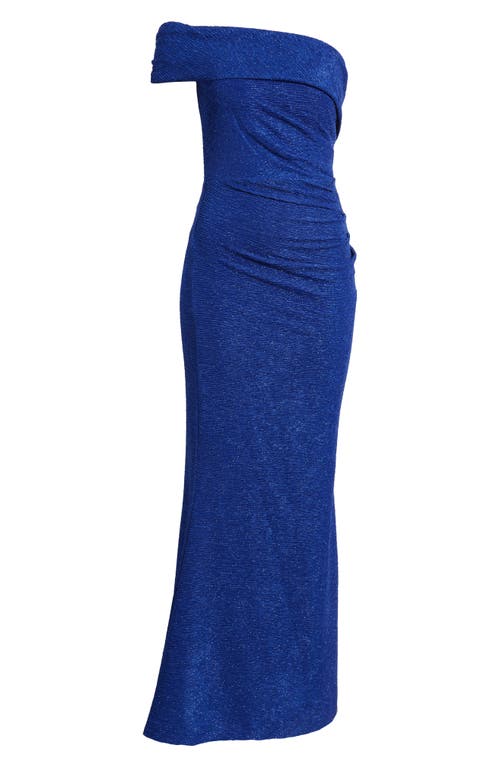 Shop Eliza J Metallic Off The Shoulder Gown In Cobalt