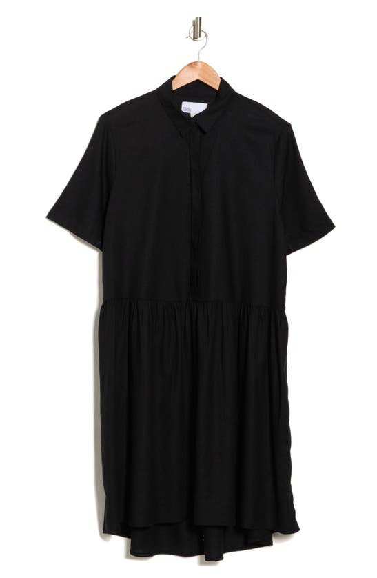 Nordstrom Rack Easy A-line Linen Blend Shirtdress In Black