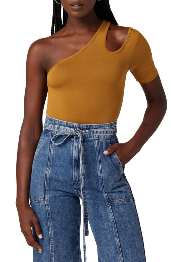 Hudson Asymmetric Cutout One-shoulder Bodysuit In Desert Sand