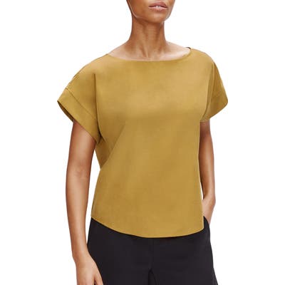 Eileen Fisher Boat Neck Cap Sleeve Top, Green