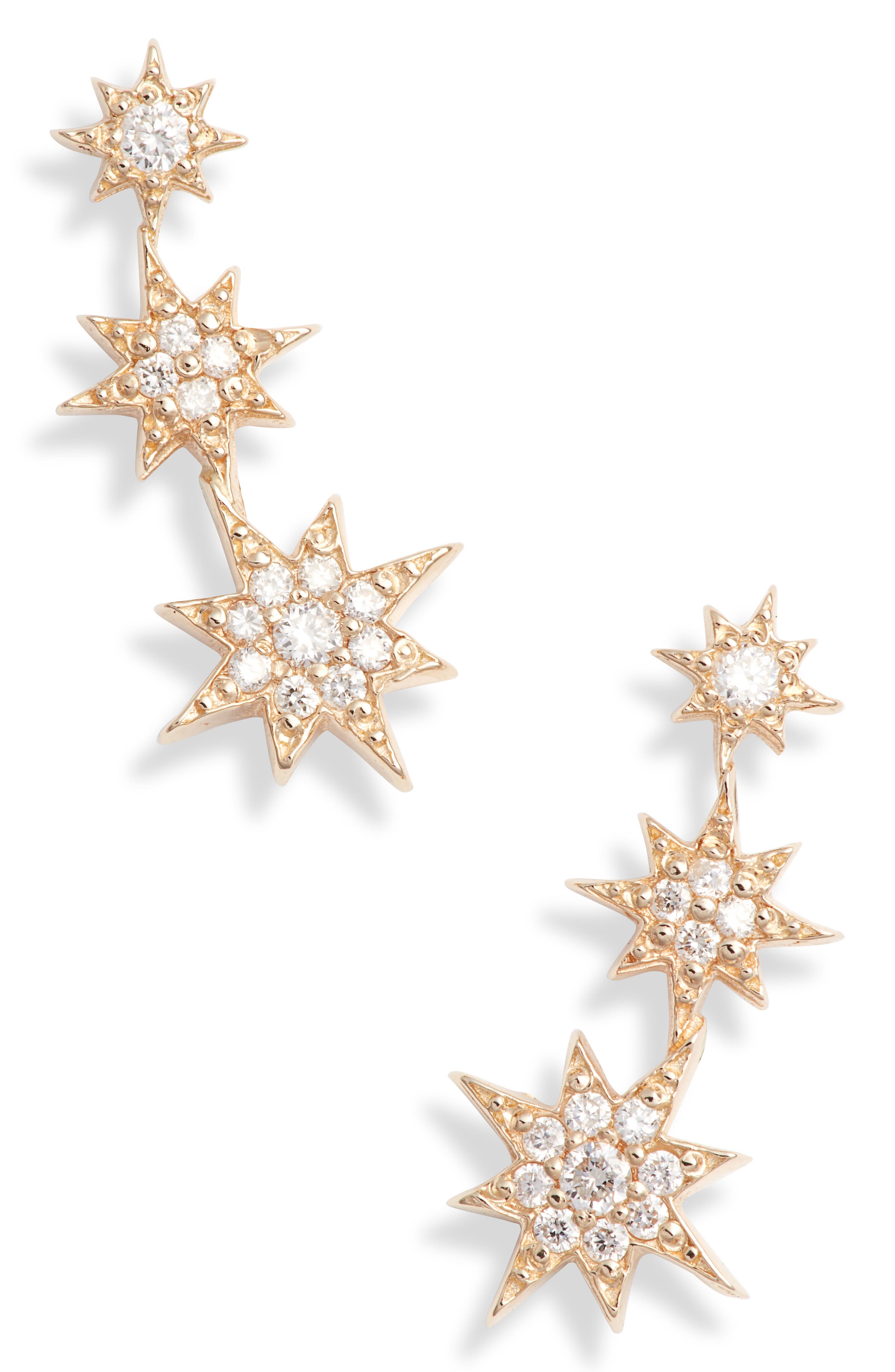 SHASHI Womens Trio Star Cluster Crystal Petite Stud Earrings Gold Plated