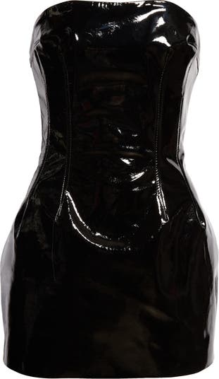 LaQuan Smith Strapless Patent Leather Corset Minidress