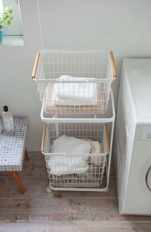 Yamazaki Tosca Rolling Laundry Cart & Baskets Set In White