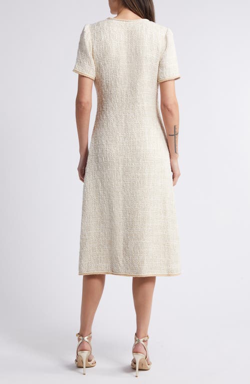 Shop Zoe And Claire V-neck Button Front Tweed Midi Dress In Light Khaki