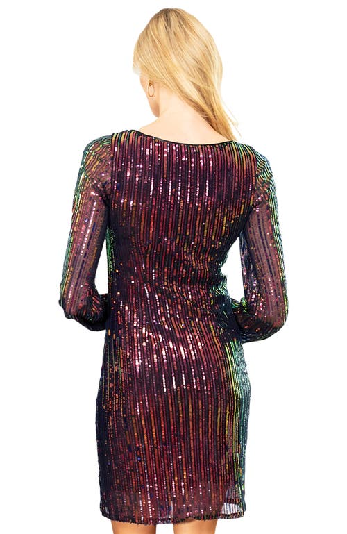 Shop Hotsquash London Clothing Blouson Sleeved V Neck Sequin Dress In Dark Striped Sequins