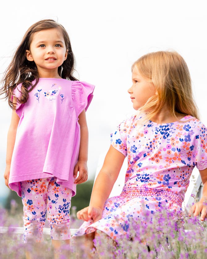 Shop Deux Par Deux Baby Girl's Organic Cotton Long Top And Capri Legging Set Lavender In Lavender Fields Flowers