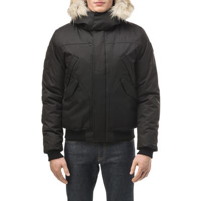 Nobis Dylan Windproof & Waterproof 650-Fill Power Down Bomber Jacket With Genuine Coyote Fur Trim, Black