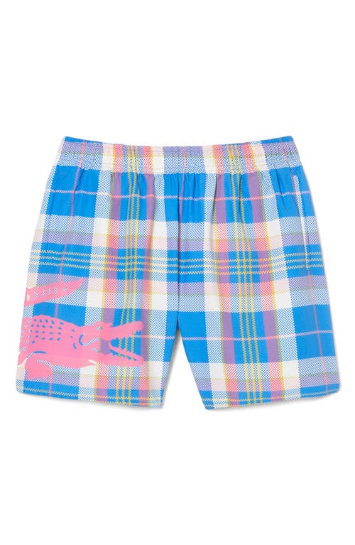 Shop Lacoste Plaid Swim Trunks In Fiji/multicolor