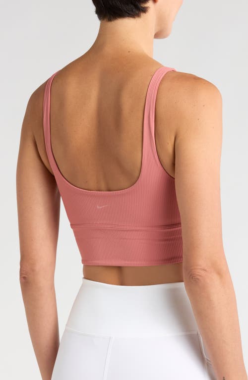 Shop Nike Zenvy Rib Dri-fit Longline Sports Bra In Canyon Pink/white