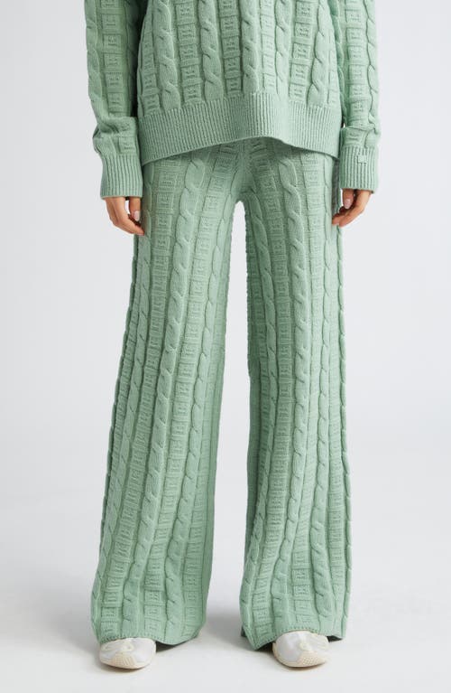 Kong Face Logo Cable Knit Wool Blend Sweater Pants in Sage Green