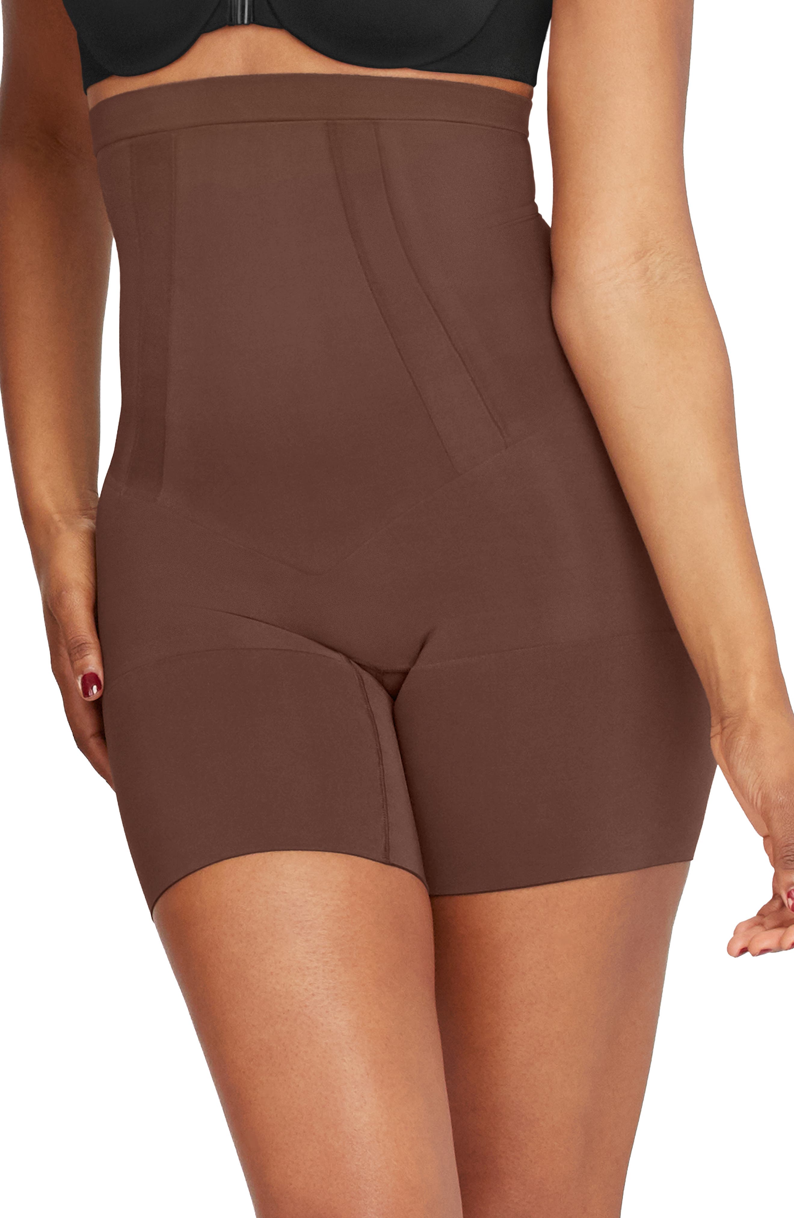 SPANXR SPANX(R) OnCore High Waist Mid Thigh Shaper Shorts in Chestnut Brown at Nordstrom