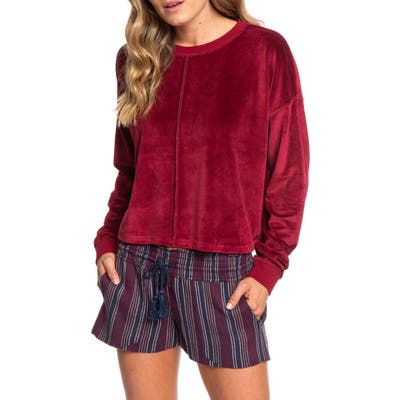 Roxy Crystal Cove Crop Velour Pullover, Burgundy