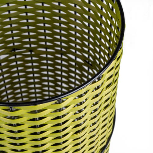 Happimess Cecil Modern Faux Wicker Cylinder Waste Basket In Pear Green/black
